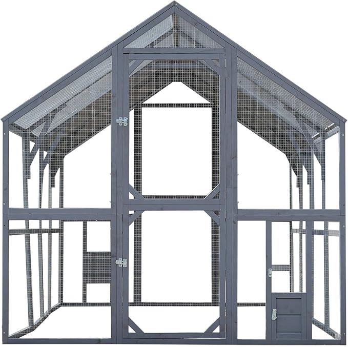 KEIKI 110" L Outdoor Large Chicken Coop with Waterproof Cover, Wire Mesh & 2 Lift Small Doors with Locks, Wood Chicken Coop House with Run for Cat Kitten Playpen, Duck, Rabbit, Quail