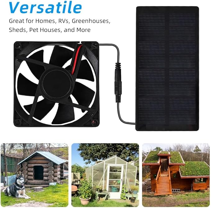 Fan Kit - IP65 Water Proof 3000 RPM Ventilation Fan with Solar Panel for RV, Greenhouse & Chicken Coop - Ultra-Quiet Operate (80x80mm Fan Size)‌