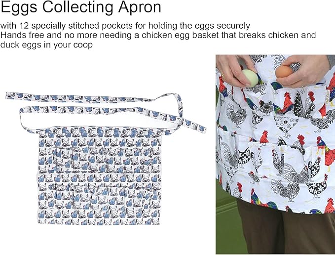 Eggs Collecting Apron for Chicken Hens Duck Goose, Adult Style L with 12 Pockets, Hands Free Egg Gathering Apron, Strong Cloth Material for Farm and Kitchen Use (Style 1)