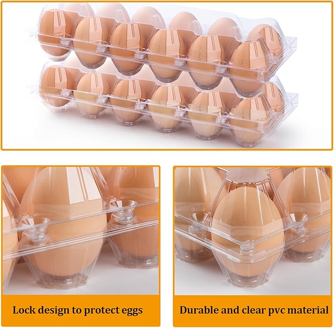 48 Pack Egg Cartons Cheap Bulk 12 Count, 1 Dozen Clear Empty Chicken Egg Cartons for Chicken Eggs, Plastic Egg Holder Egg Container for Family, Chicken Farm and Markets - Medium Reusable Egg Carton