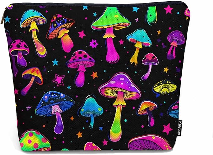 Mushroom Makeup Organizer Bag Cosmetic Bag For Men Women, Magic Galaxy Space Mushrooms Rainbow Travel Toiletry Bag Flax Makeup Bags Purse Business Makeup Pouch For Toiletries Cosmetics
