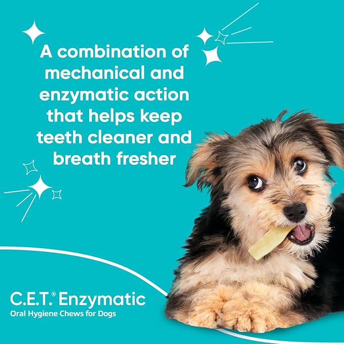 Virbac C.E.T.® Enzymatic Oral Hygiene Chews for Dogs, Large - Plaque & Tartar Control - Single Layer Beefhide with Exclusive Dual-Enzyme System & Tasty Chicken Flavor - Easy to Give Dog Dental Chew