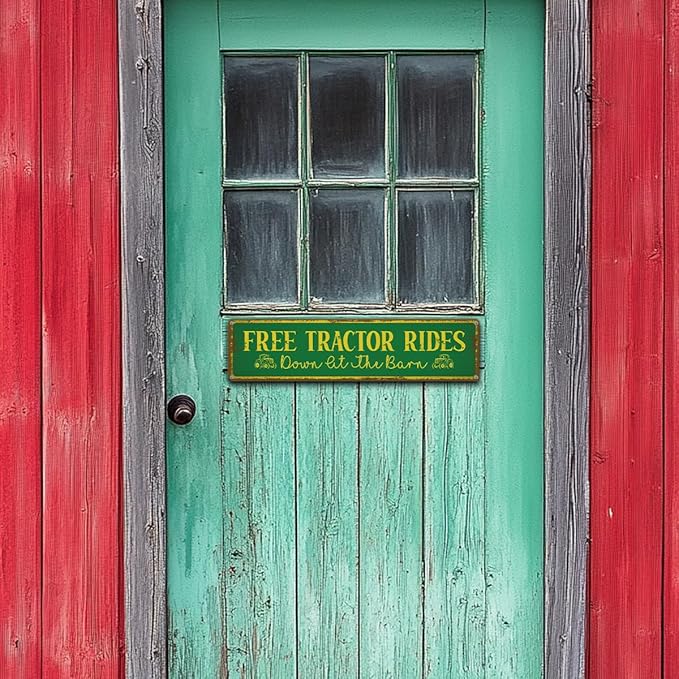 Free Tractor Rides Sign, Rusty Metal Tin Signs 15.8x4 inches, Ranch Decor, Farm Yard Decor, Barn Decors for Outdoor, Vintage Wall Decoration, Premium Quality Metal Aluminum Sign