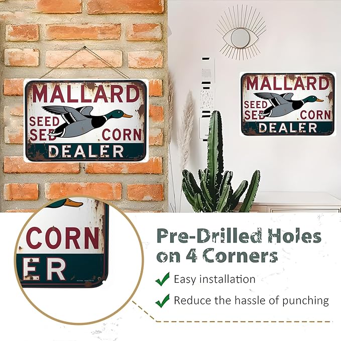 Mallard Duck Seed Corn Dealer tin sign Vintage Rustic Metal Sign Suitable for outdoor decoration, farmhouse garden bar 8 x 12 In, Easy to Hang