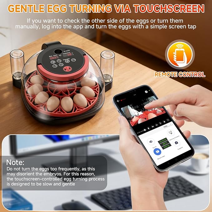 12 Egg Incubator with Camera, Humidity and Temperature Control, APP, Egg Candler, Automatic Egg Turner, 360° Clear View, Smart Incubators for Hatching Eggs, Chicken, Duck, Pigeon and Quail