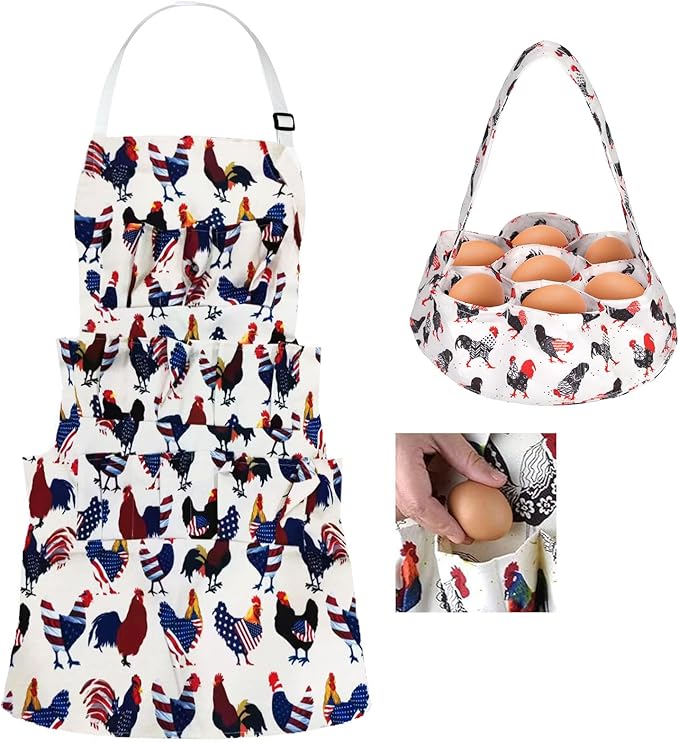 2 Pcs Egg Collecting Apron Chicken Gathering Basket with 7 Pouches Fresh Egg Holding Apron with 11 Pockets EW03