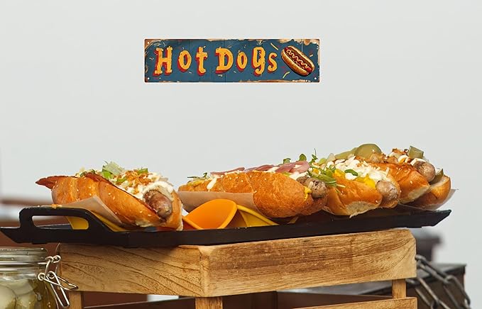 Hot Dogs Decor Signs Metal Tin Sign Decor Art Vintage Farmhouse Coffee Bar Bathroom Wall Decor Funny Man Cave Decor Accessories For Home Cool Room Decor Road Street Garage Signs 4x16 in