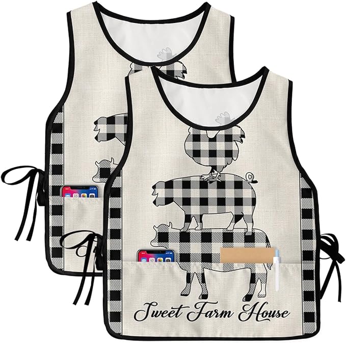 Pumpkin Sunflower Cobbler Aprons with 2 Pockets for Women Men, Autumn Leaves Fall French Country