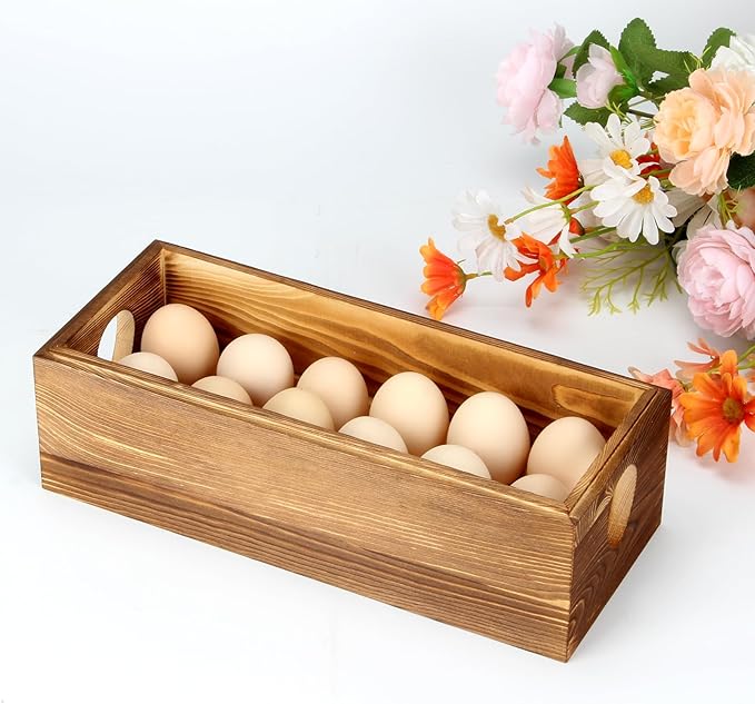 Wooden Crate for 24 Fresh Eggs, Stackable Holder Countertop With Double Layers for Display, Rustic Storage Box With Handle for Easter Supermarket Farm Kitchen Supplies, 2 PCS