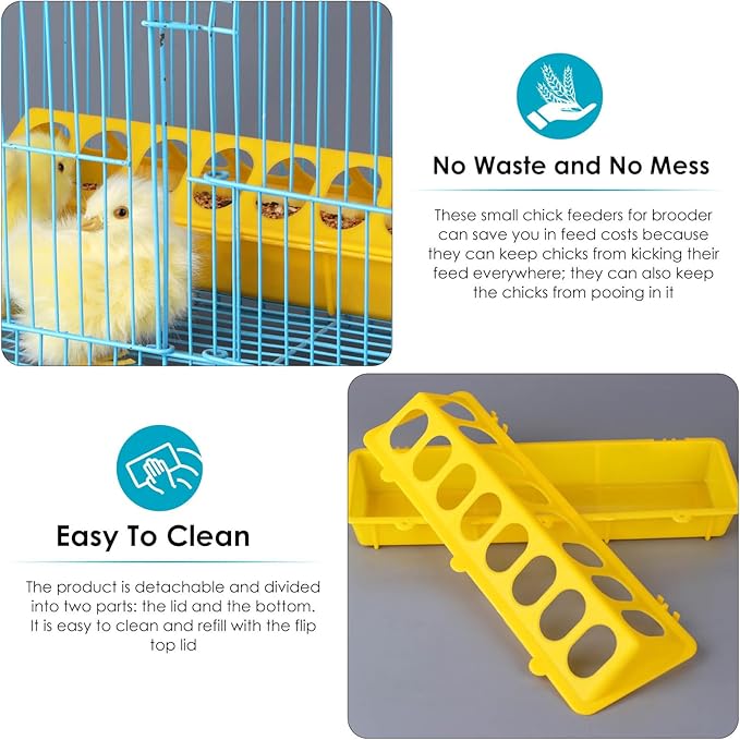 Flip Top Chick Feeder Trough Plastic Flip Top Bird Small Poultry Feeder Chicken Pigeon Duck Quail Feeder Waterer Small Chicken Feeders No Waste No Mess (Yellow)