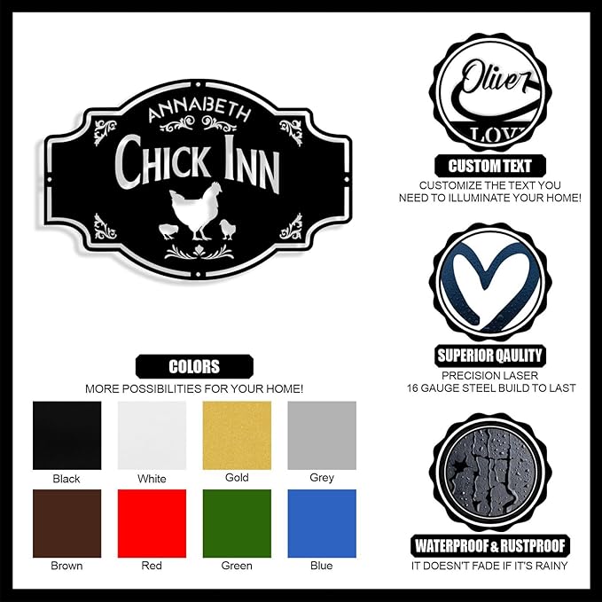 Custom Chicken Coop Metal Sign, Personalized Chicken Coop Sign for Outside, Custom Metal Hen House Farm Signs, Chickens Hen House Farmhouse Wall Art Decor