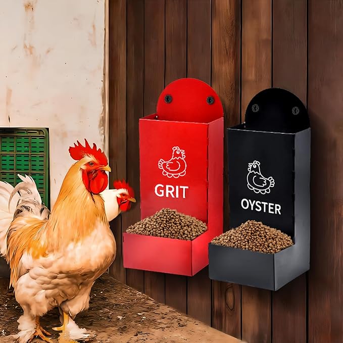 2 Pack Chicken Oyster Shell Feeder and Grit Device, Corner Chicken Feeder, Coop Accessories, Suitable for Hens and Chicks (Black+Red)