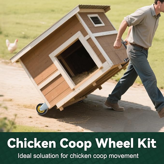 Flehomo Chicken Coop Wheels Kit, 2 Pack 4" Caster Wheels and A Lifting Handle for Easy Movement, Chicken Tractor Wheel Kit for Portable Chicken Coop Accessories Replacement or DIY