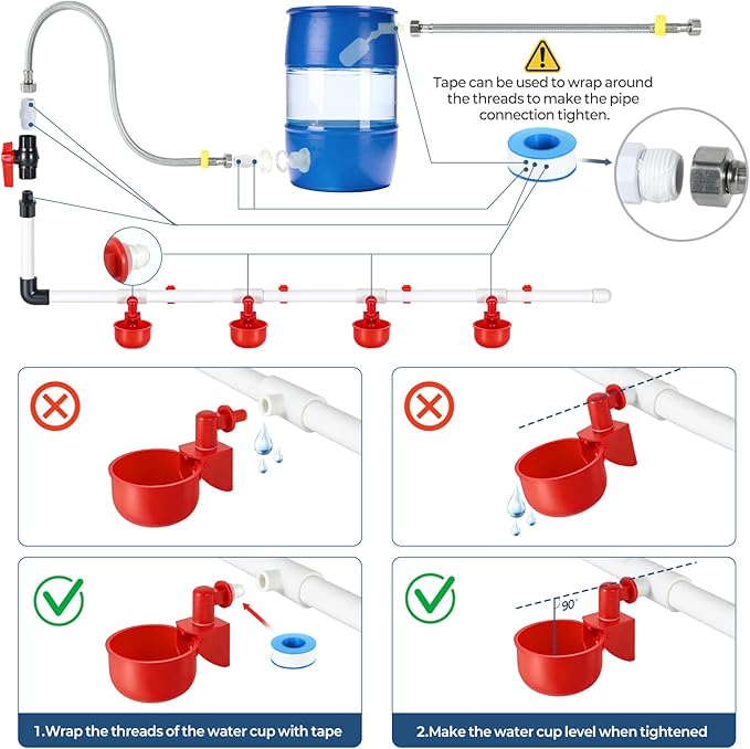37 Pcs Automatic Chicken Waterer System Set, Chicken Watering System Kit with 4 Chicken Water Cups, Float Valve, Water System for Chickens Ducks Quail Poultry