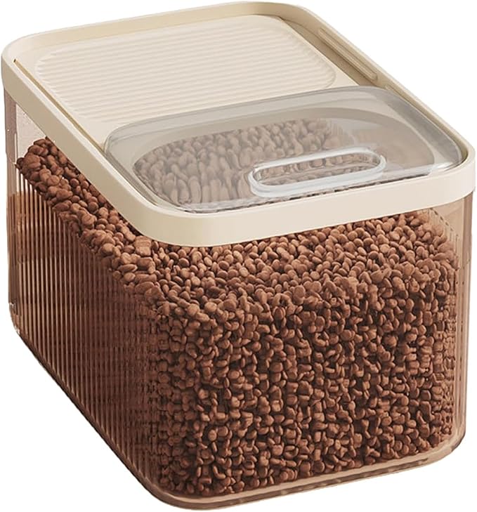 Airtight Pet Food Storage Container for up to 30 Lbs - Clear Dog & Cat Food Bin with Locking Lid, Measuring Cup & 2 Scoops - Keep Food Fresh for Dry Kibble, Rice, Grain (White)