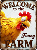 Funny Sign Rooster Decor Welcome To The Funny Farm Rustic Tin Sign for Home Farm Chicken Coop Decor 16x12 Inch