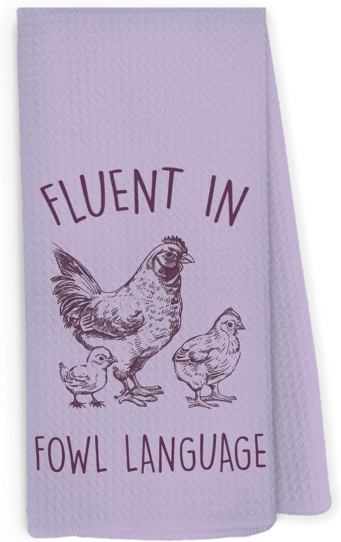 Funny Chicken Kitchen Dish Towels 16x24 Inch, Purple Crazy Chicken Gifts for Chicken Lover Chicken Mom, Fluent in Fowl Language Decorative Hand Towels Tea Towels for Farmhouse Home