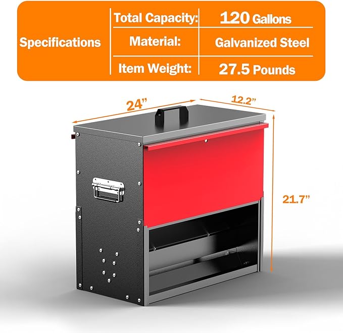 100lb Capacity Chicken Feeder, Metal Poultry Feeder, No Waste Waterproof Chicken Feeder, Suitable for Geese, Ducks, Turkeys, Quails