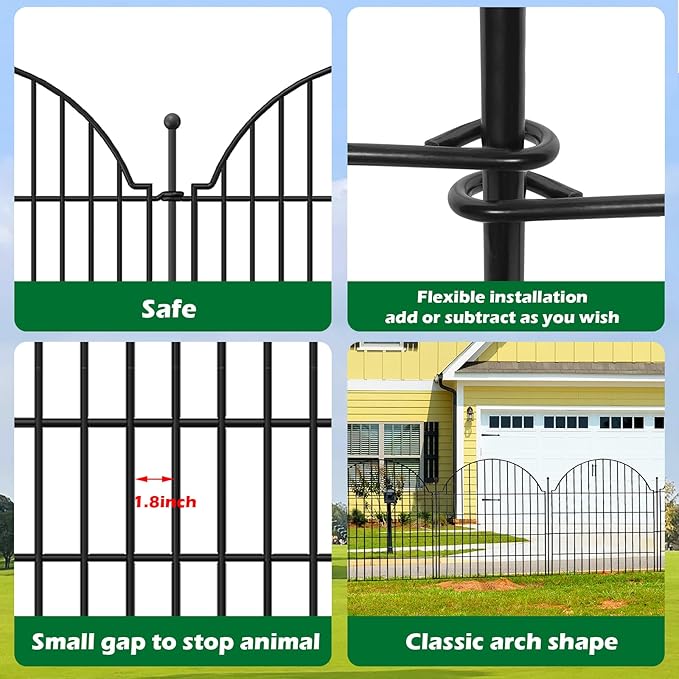 10 Panels No Dig Decorative Garden Fence, 32in (H) x 23.6ft (L) Outdoor Animal Barrier Fencing with Ground Stakes, Temporary Rustproof Metal Wire Panel Border for Rabbit,Dog