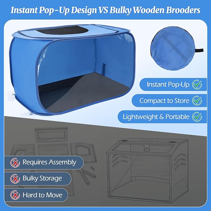 Chicken Brooder Box for Chicks, Pop Up Chick Brooder Kit with Clear Window, Waterproof Mat & Storage Bag, Square Indoor Outdoor Baby Chicken Starter Kit