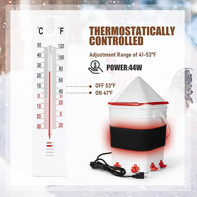 Thermostat Chicken Waterer Heater Self-Regulating Heating Bucket Belt for 2-5Gal Bucket with 6ft Power Cord for Freezing Winter Thermostat Chicken Water Insulation (Upgrade 1set)
