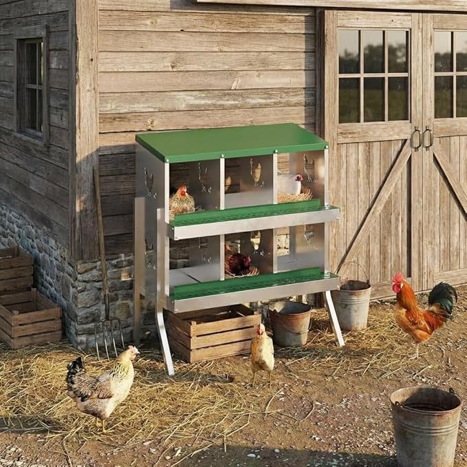 6 Holes Chicken Nesting Boxes, Nesting Boxes for Chickens, Easy to Clean and Install, Chicken Laying Box for Outdoor Chicken Coop Farm Yard, with Metal Legs, Green