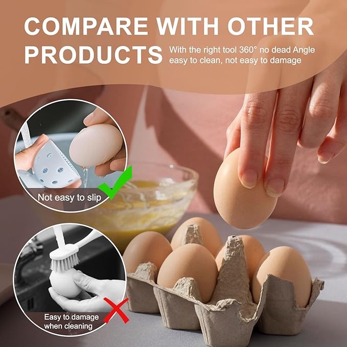 4PCS Rotating Egg Scrubber for Fresh Eggs, Silicone Cleaning Brush Set, Egg Wash Brush Multipurpose for Fruits Vegetables Chicken Eggs (Blue)
