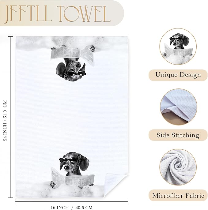 Funny Dachshund Bathroom Hand Towels, Dachshund Gifts for Women, Black and White Cute Weiner Dog Hand Towels for Bathroom Washroom Restroom Decor, 16x24 Inch, Set of 4