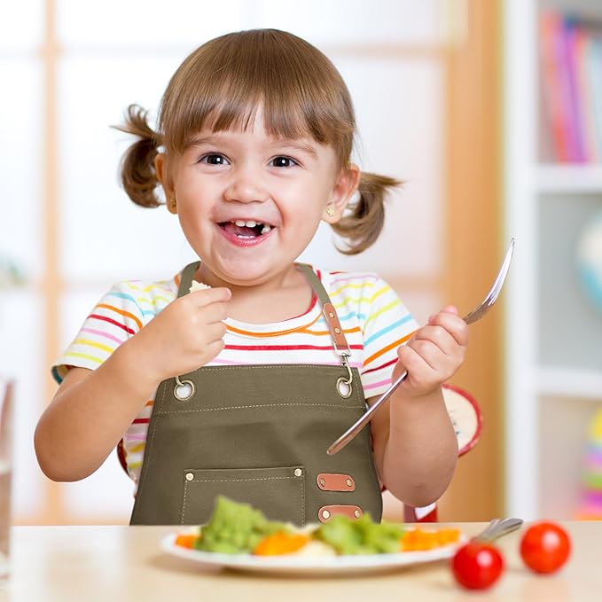 Unisex Aprons with Large Pockets,Cotton Canvas Cross Back Heavy Duty Adjustable Work Apron,Size Kids to Adult