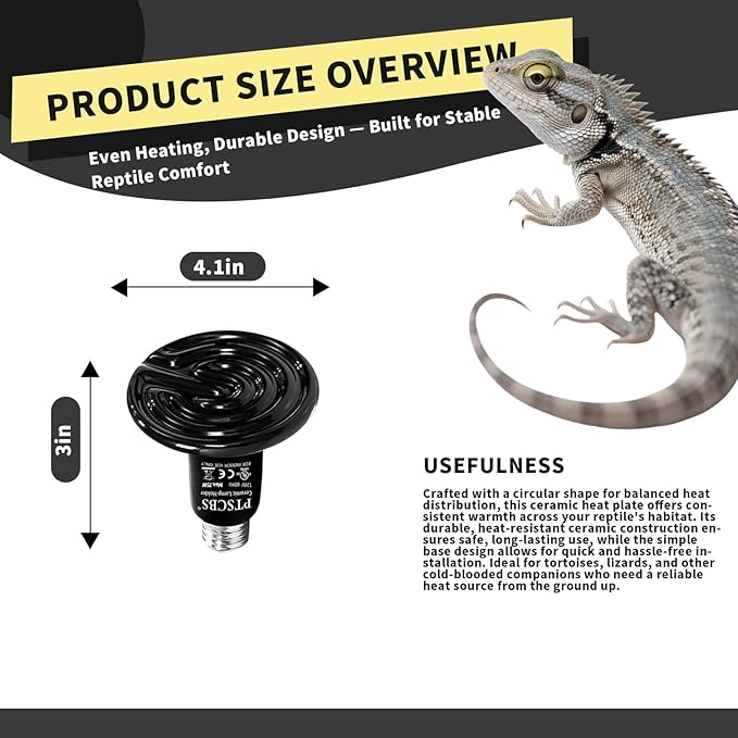 75W Reptile Heat Lamp(2 Packs)-Ceramic Heat Emitter for Reptiles Amphibian Pet Brooders Chicken Incubation, and Terrariums Turtle Lizard Bearded Dragon Snake E26