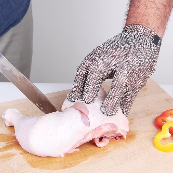 Cut Resistant Gloves Food Grade Stainless Steel Metal Mesh Chainmail Gloves for Butcher Meat Cutting Fish Filleting Oyster Shucking Clothing Cutting and Leather Processing(Large (Pack of 1))