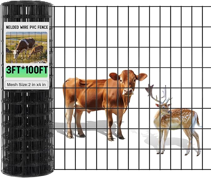 Gisafai 36in x 100ft Welded Wire Fence, 2 Inch x 4 Inch 16 GA, Galvanized Metal Garden Fence Roll Wire Mesh Netting for Goat Deer Cattle Animal Enclosures and Yard Vegetable Plant Protection,Silver