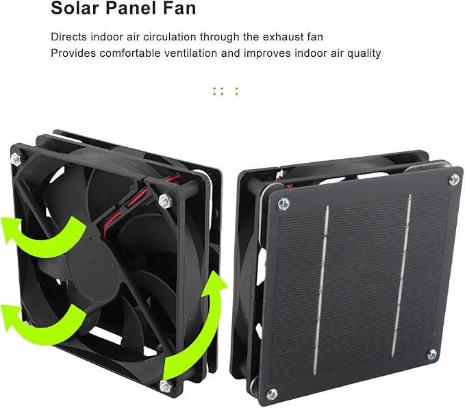 Monocrystalline Solar Panel Fan, Solar Exhuast Vent Fan, 2 in 1 Solar Exhaust Vent Fans for Enclosed Spaces Such As Chicken Coops, Pet Houses, and Greenhouses