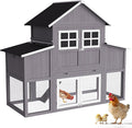 69.5''L Chicken Coop, Extra Large Poultry Cage for 6-10 Chickens, Outdoor Hen House Design with 2 Nesting Box, Weatherproof Roof and Leakproof Pull-on Tray, Easy to Install＆Clean(Gray)