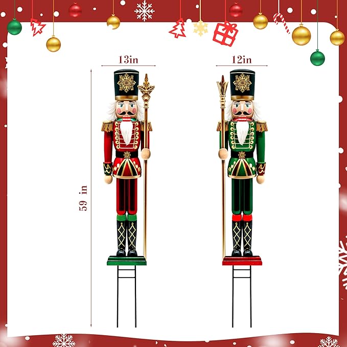 Christmas Decorations Outdoor, 2pcs Extra Large Vintage Nutcracker Yard Metal Signs Stakes, 48" Rustic Xmas Decor for Lawn Front Door Garden Home Farmhouse Patio Porch Outside Winter