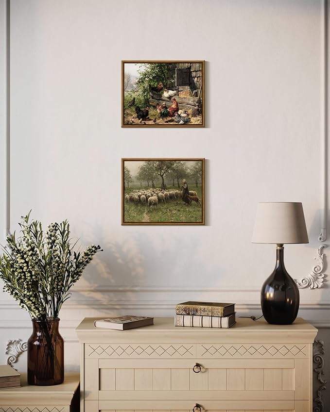 InSimSea Framed Canvas Wall Art, Sheep on the Meadow Oil Painting Prints, Aesthetic Room Decor, Farmhouse & Christian Wall Art, 8x10in