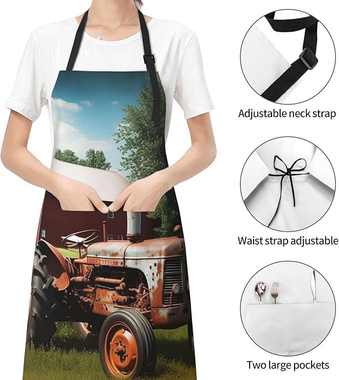 Adjustable Apron with 2 Pocket Apron for Women Men Company Farm Tractor Bib Chef Aprons for Cooking