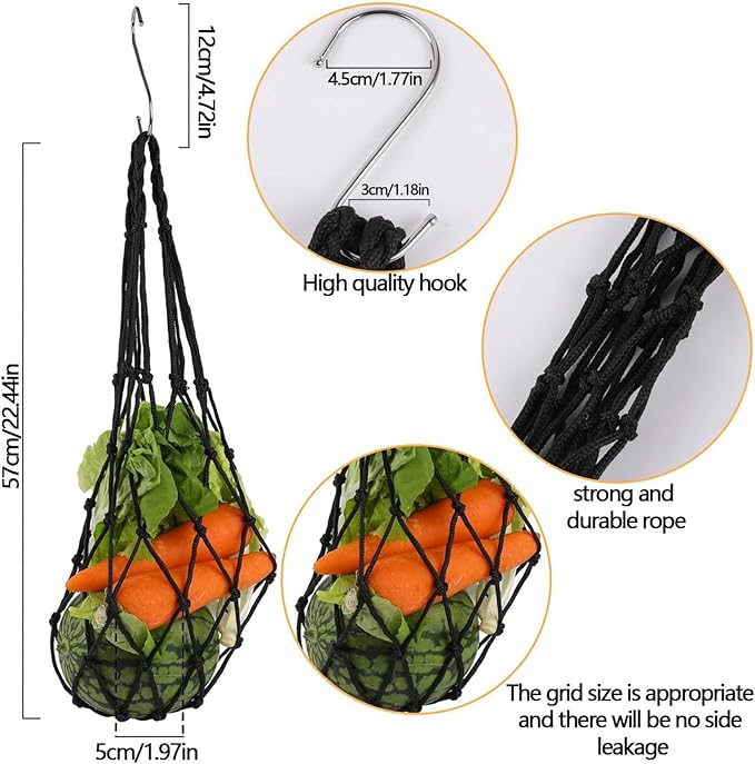 Reusable Hanging Chicken Feeder with S Hooks, Chicken Coop Flock Block Hanging Bag, Vegetable Fruit Mesh Bag for Hens Ducks Geese Poultry, Cabbage Holder Vertical Garden Accessories (Black-2pcs)
