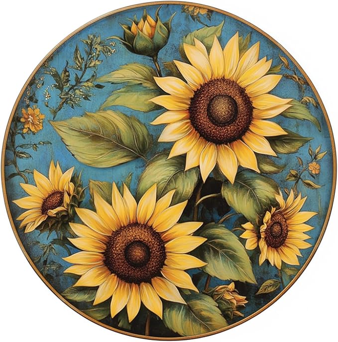 Tin Sign Sunflowers Round Metal Signs Metal Tin Sign for Home Farm House Rustic Garden Yard Vintage Outdoor Outside Porch Wreath Wall Funny Decor 12 Inch