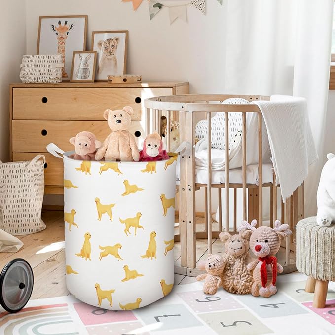 Golden Retriever Dog Laundry Basket, Toybox for Boys Girls, Golden Retriever Laundry Basket Hamper Waterproof Collapsible Clothes Toys Storage Bin Organizer for Bedroom Bathroom Kids Room Dorm