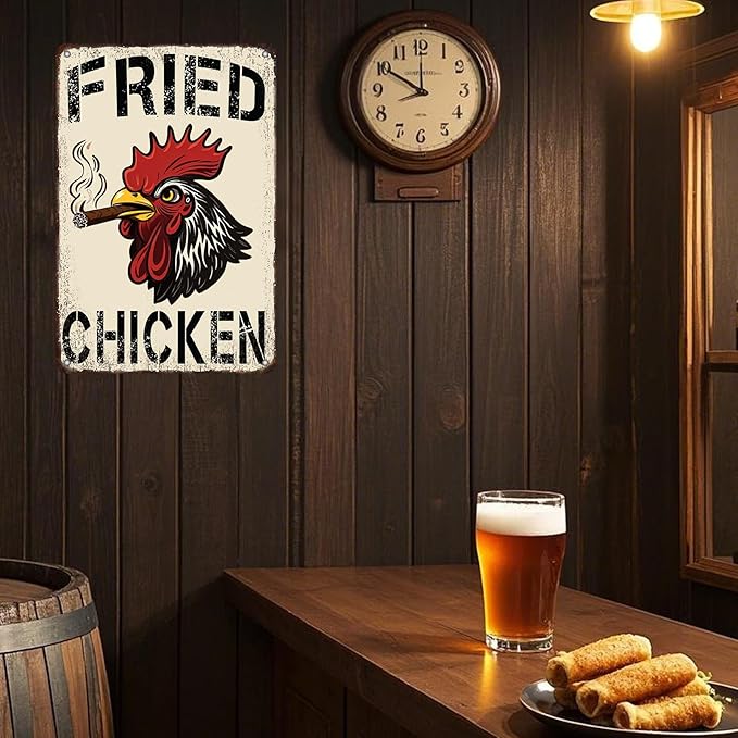 Fried Chicken Metal Signs Farm Chicken Cock Hen Tin Sign Rooster Wall Decor Bar Pub Home Garage Restaurant Garden Yard Decor12x8 Inch