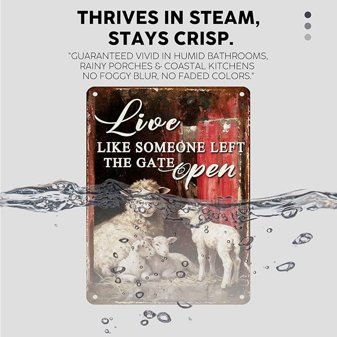Vintage Sheep Tin Sign Live Like Someone Left The Gate Open Retro Farm Life Metal Sign Nostalgic Rustic Wall Decor Decorations for Home Outdoor Farmhouse Bedroom Cafe Kitchen 16 * 12In