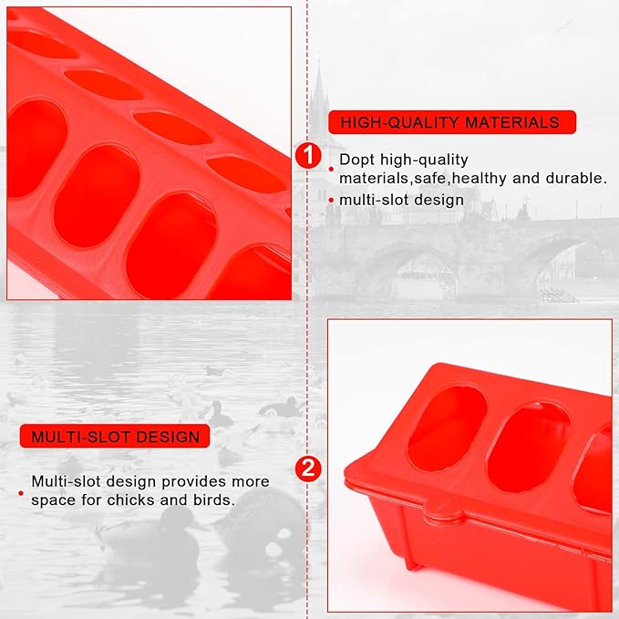 4 Plastic Flip Top Bird Small Poultry Feeder for Pigeon Chicken Small Poultry Feeder Duckling Quail Drinker No Mess No Waste Multihole Birds Feeding Dish Dispenser(Red)