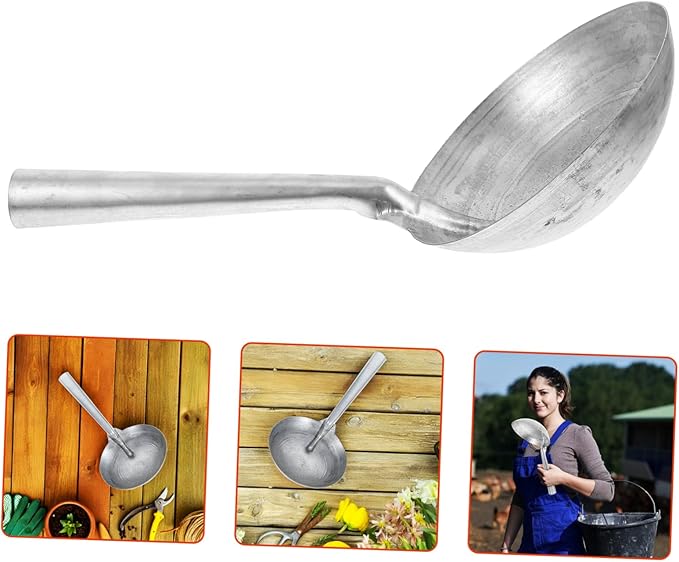 ibasenice Iron Spoon Water Scoop Metal Handle Ladle Heavy Duty Feed Shovel for Farming and Garden