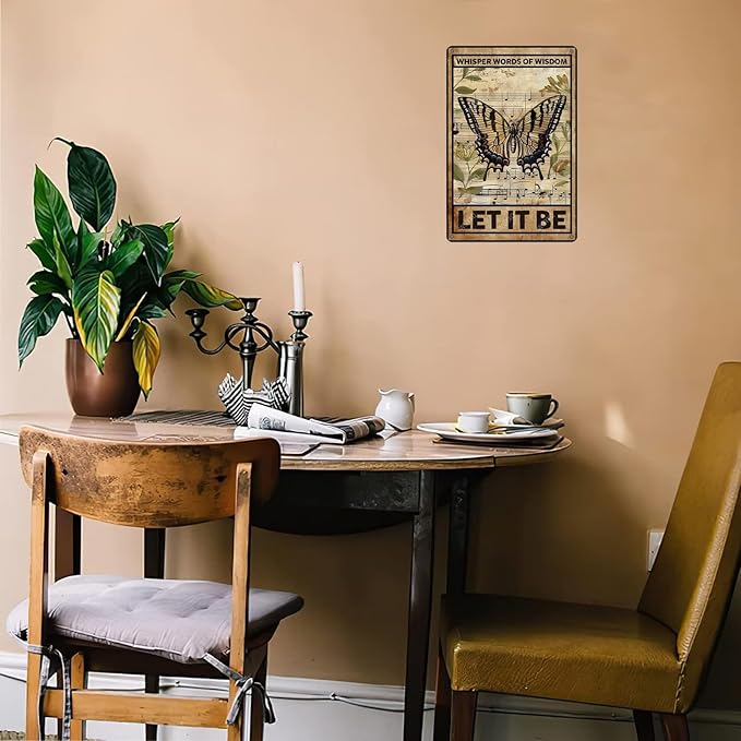 Metal Signs Whisper Words Of Wisdom Let It Be Nice Butterfly Sign Vintage Aluminum Tin Sign for Home Office Kitchen Bar Cafe Garden Wall Decor 12x8 Inch