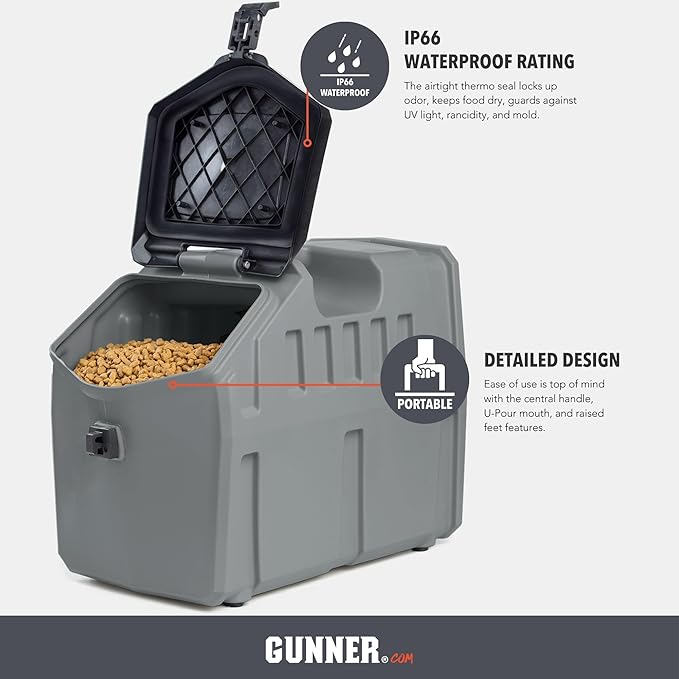 GUNNER 50 lbs Dog Food Storage Container - Waterproof & Airtight Pet Food Bin - Multi-Purpose Container for Dry Food, Corn, Chicken Feed, Treats, Bird Seed, & More - Gunmetal