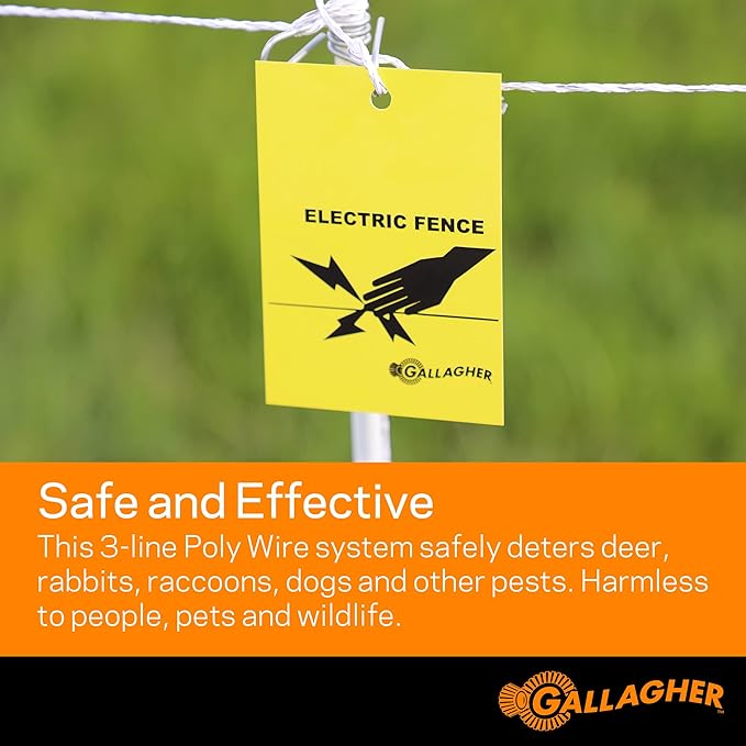 Gallagher Garden & Backyard Pet Protection Kit | Solar Electric Fence Kit for Deer, Rabbits, and Pets | 48in Posts with Polywire | Powers 200ft | Lithium Solar Energizer | Reliable Garden Protection