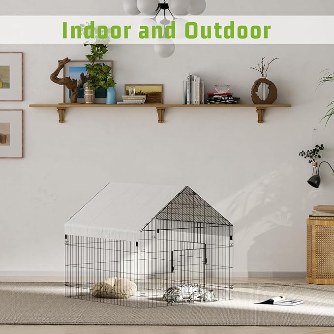 Metal Chicken Coop 42"×40"×40" Chicken Run with Waterproof Cover Portable Poultry Cage Walk in Hen House Outdoor Backyard Farm Animal Enclosure Crate Pet Playpen Exercise Pen for Rabbit Duck