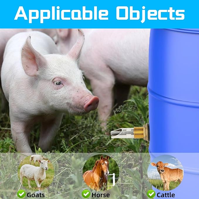 4PCS Pig Waterer Nipple, Automatic Pig Nipple Water Drinker for Barrel Kit, Stainless Steel Hog Water Drinker Feeder with Brass Water Tank Connectors Kit for Pig Goats Swine Piglets Drinking