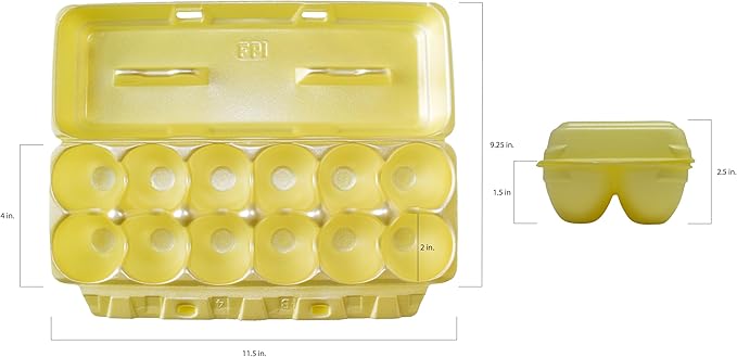 Foam Egg Cartons 25 Pack – Yellow – Made in USA – Reusable 12-Egg Cartons for Chicken Eggs